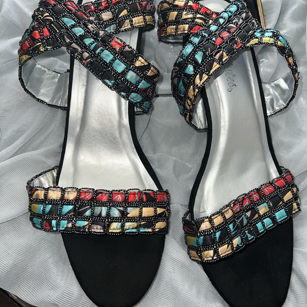 Beaded Multicolor Women's Heels - Picture 2 of 8
